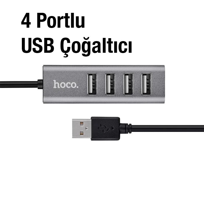 HOCO HB1 80cm Kablolu 4 Portlu USB Çoğaltıcı HUB Adaptör-(5775) - Füme