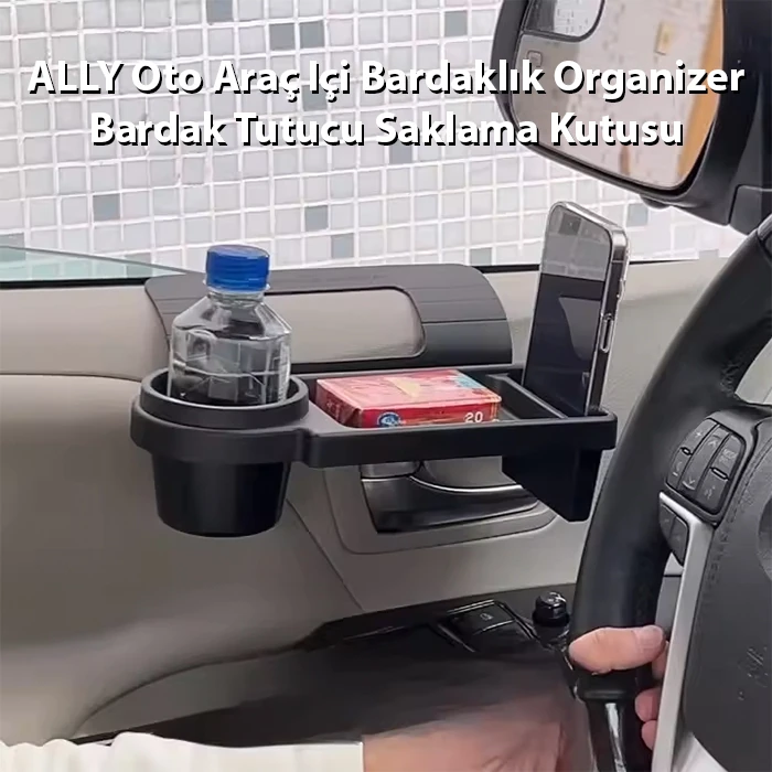 ALLY Oto Araç Içi Bardaklık Organizer Bardak Tutucu Saklama Kutusu-(5775) - Siyah