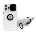 Ally iPhone 12 Pro Max Kılıf Sürgülü Kamera Lens Korumalı Yüzük Standlı Silikon Kılıf-(5775) - Beyaz