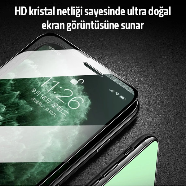 ALLY İPhone 11 Pro Max Anti -Blue Green Light Göz Korumalı Tempered Full Ekran Koruyucu-(5775) - Siyah