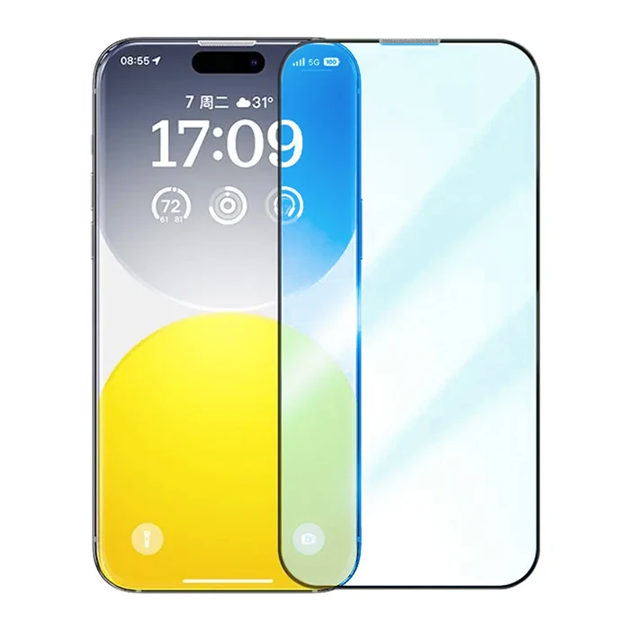 Baseus Crystalline iPhone 15 Pro Max Full Koruma Anti Mavi Işık Tempered Cam Ekran Koruyucu-(5775) - Şeffaf 2