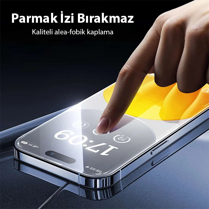 Baseus Crystalline iPhone 15 Pro Max Full Koruma Anti Mavi Işık Tempered Cam Ekran Koruyucu-(5775) - Şeffaf 2