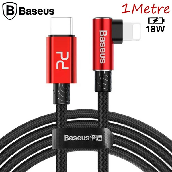 Baseus MVP Elbow Type-C to iPhone PD 18W Hızlı Şarj Usb Kablo 1metre-(5775) - Siyah-Kırmızı