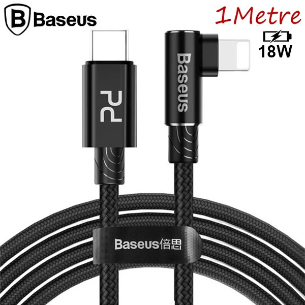 Baseus MVP Elbow Type-C to iPhone PD 18W Hızlı Şarj Usb Kablo 1metre-(5775) - Siyah-Kırmızı