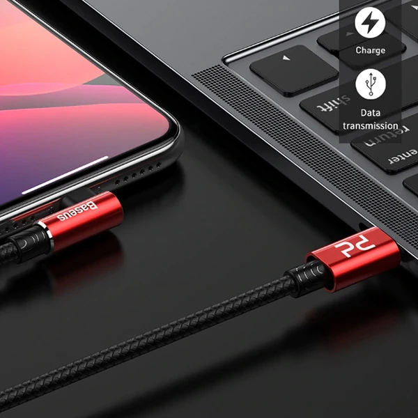 Baseus MVP Elbow Type-C to iPhone PD 18W Hızlı Şarj Usb Kablo 1metre-(5775) - Siyah-Kırmızı