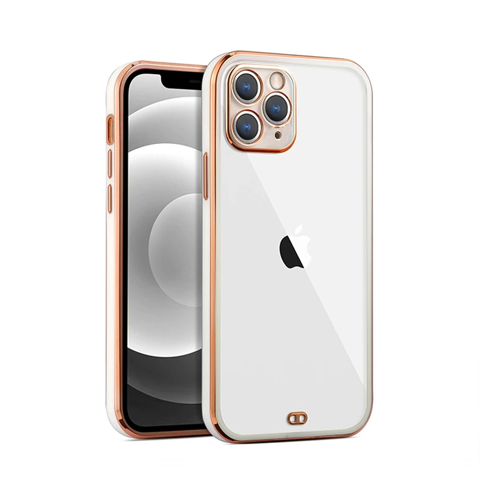 iPhone 11 Pro Max 6.5inç Gold Çerçeve Kamera Korumalı Bumper Kılıf-(5775) - Pembe