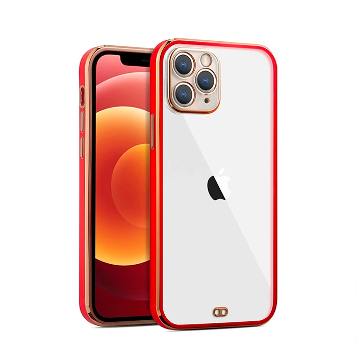 iPhone 11 Pro Max 6.5inç Gold Çerçeve Kamera Korumalı Bumper Kılıf-(5775) - Pembe