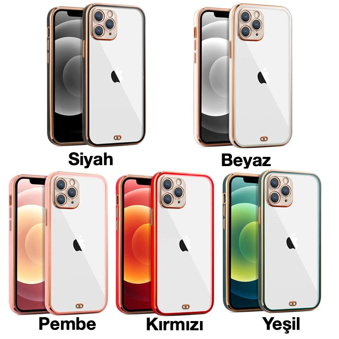 iPhone 11 Pro Max 6.5inç Gold Çerçeve Kamera Korumalı Bumper Kılıf-(5775) - Yeşil