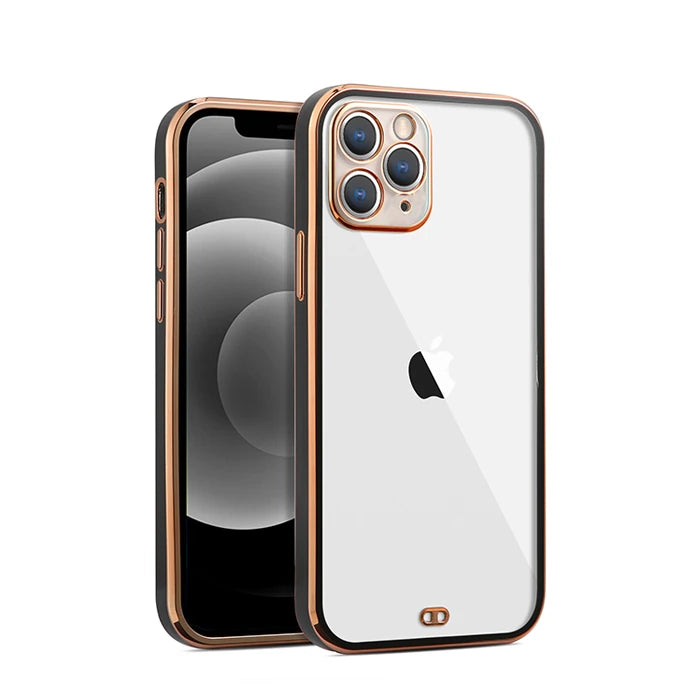 iPhone 11 Pro Max 6.5inç Gold Çerçeve Kamera Korumalı Bumper Kılıf-(5775) - Pembe