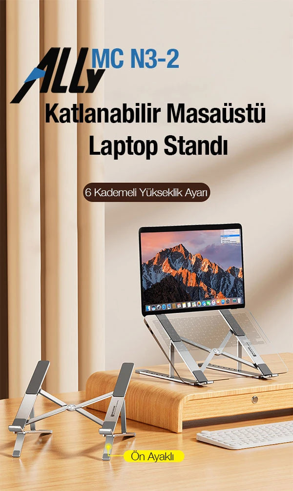 ALLY MC N3-2 Katlanabilir Metal Masaüstü Laptop Standı-(5775) - Gri