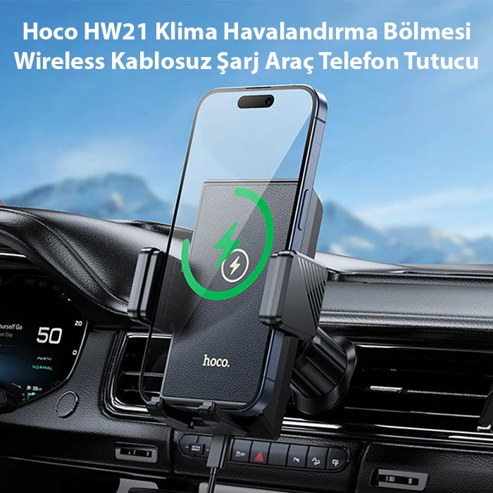 Hoco HW21 Klima Havalandırma Bölmesi Wireless Kablosuz Şarj Araç Telefon Tutucu-(5775) - Siyah