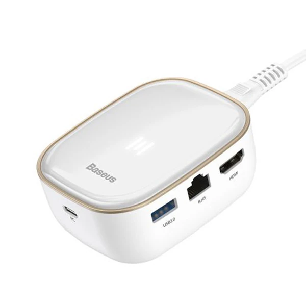 Baseus 6in1 USB Type C Çok Fonksiyonlu HUB B 3.0RJ45HDMISDmicro SD)  60W-(5775) - Beyaz