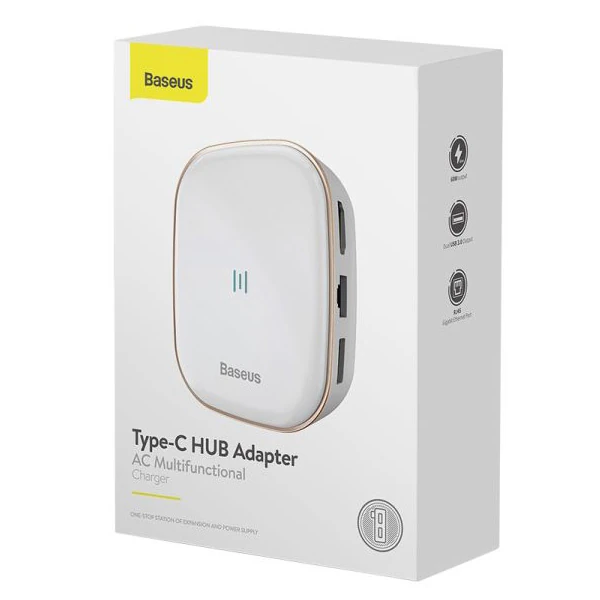 Baseus 6in1 USB Type C Çok Fonksiyonlu HUB B 3.0RJ45HDMISDmicro SD)  60W-(5775) - Beyaz