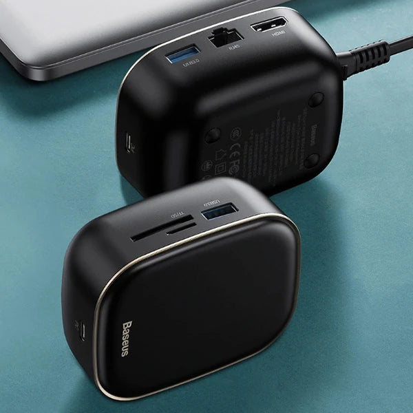 Baseus 6in1 USB Type C Çok Fonksiyonlu HUB B 3.0RJ45HDMISDmicro SD)  60W-(5775) - Beyaz