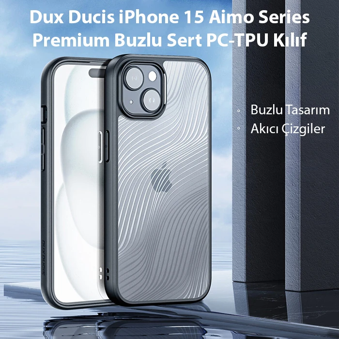Dux Ducis iPhone 15 Aimo Series Premium Buzlu Sert PC-TPU Kılıf-(5775) - Siyah