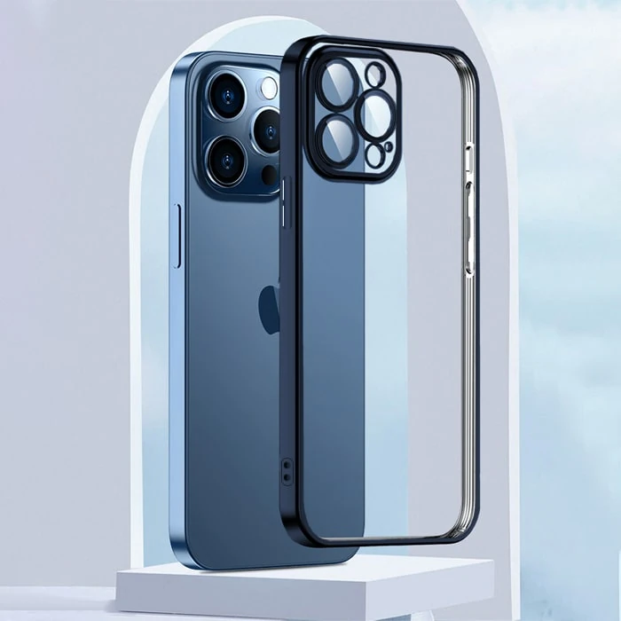 ALLY Fashion Series iPhone 13 Pro 6.1inç Kılıf Renkli Kenar Lazer Çerçeveli Silikon Kılıf-(5775) - Lacivert