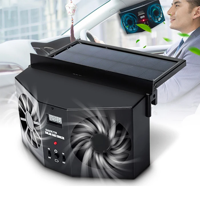 Ally R-8032 Güneş Enerjili Çift Fanlı Solar Oto Araç Havalandırma-(5775) - Siyah