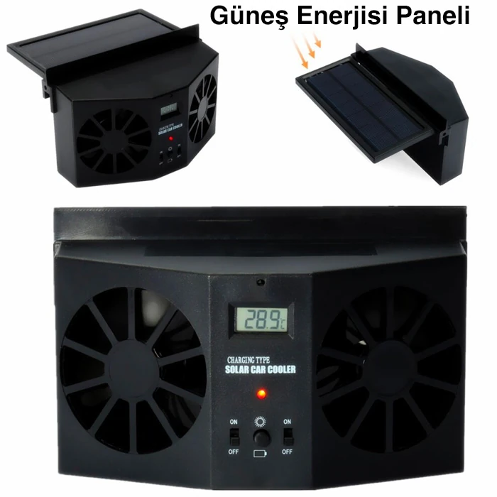 Ally R-8032 Güneş Enerjili Çift Fanlı Solar Oto Araç Havalandırma-(5775) - Siyah