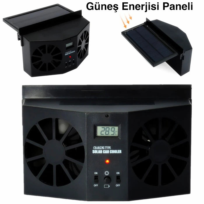Ally R-8032 Güneş Enerjili Çift Fanlı Solar Oto Araç Havalandırma-(5775) - Siyah