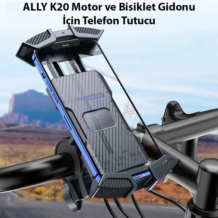 ALLY K20 Motor ve Bisiklet Gidonu İçin Telefon Tutucu-(5775) - Siyah