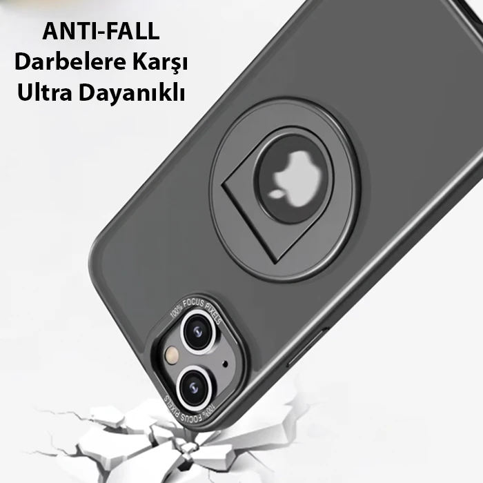 ALLY iPhone 15 Plus İçin Magsafe Uyumlu Yüzük Standlı Manyetik Silikon Kılıf-(5775) - Siyah