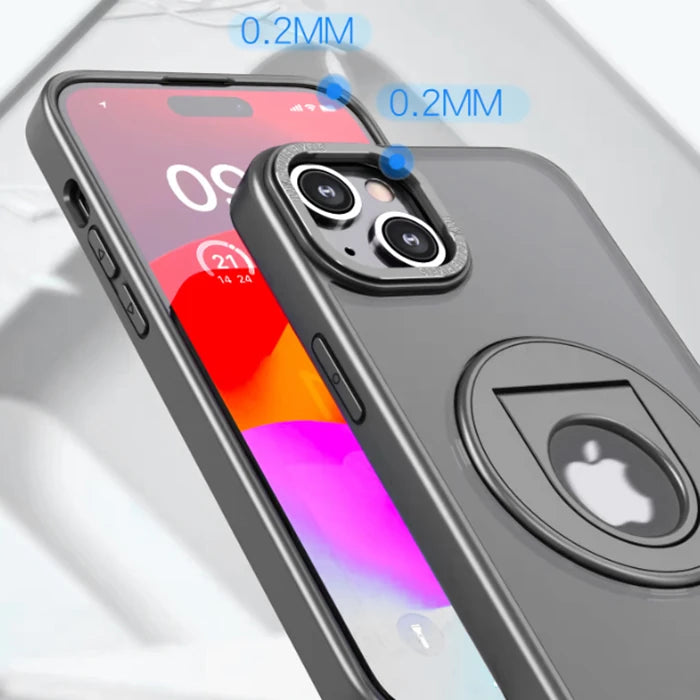 ALLY iPhone 15 Plus İçin Magsafe Uyumlu Yüzük Standlı Manyetik Silikon Kılıf-(5775) - Siyah