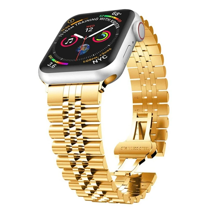 Ally Apple Watch 7-8 45mm 6-5-4 44mm Watch Ultra 49mm Kayış Kordon Paslanmaz Çelik 3-2-1 42mm-(5775) - Siyah-Rose Gold