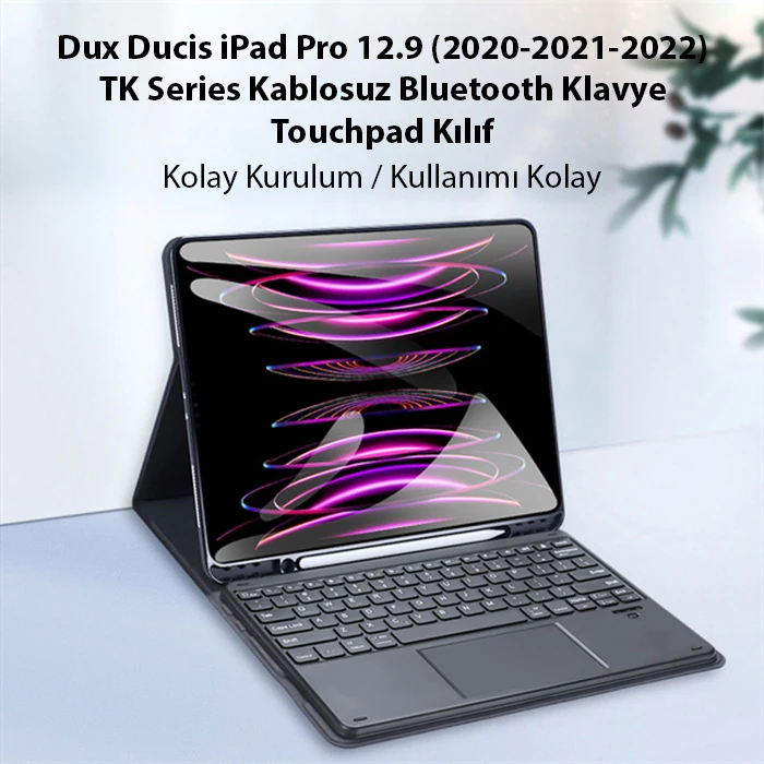 Dux Ducis iPad Pro 12.9 (2020/2021/2022) TK Series Kablosuz Bluetooth Klavye Touchpad Kılıf-(5775) - Siyah