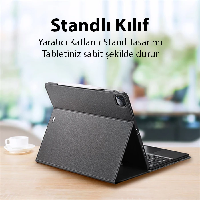 Dux Ducis iPad Pro 12.9 (2020/2021/2022) TK Series Kablosuz Bluetooth Klavye Touchpad Kılıf-(5775) - Siyah