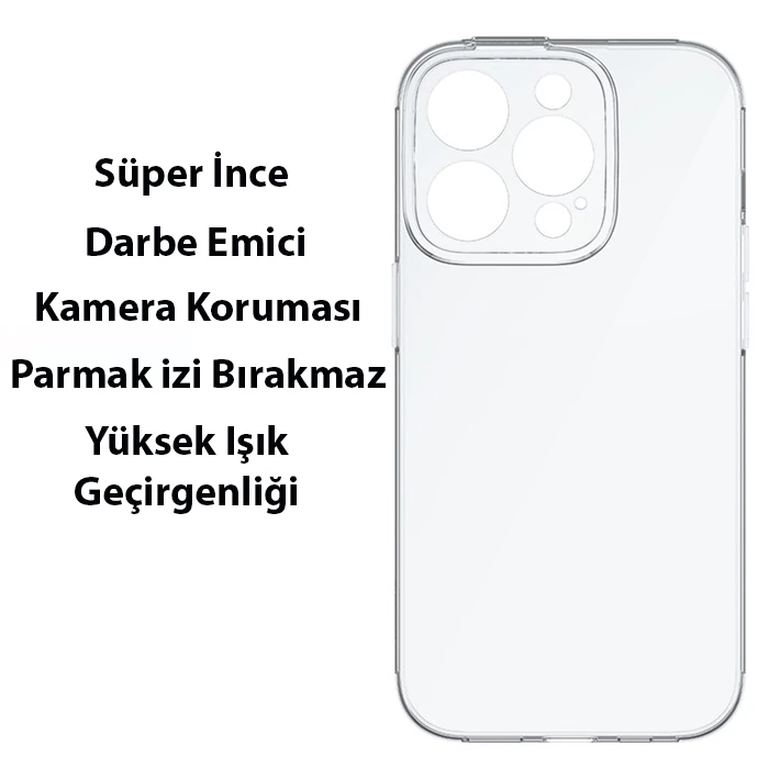 Baseus Simple Case iPhone 14 Pro 6.1 Kamera Korumalı İnce Silikon Şeffaf Kılıf-(5775) - Şeffaf 2