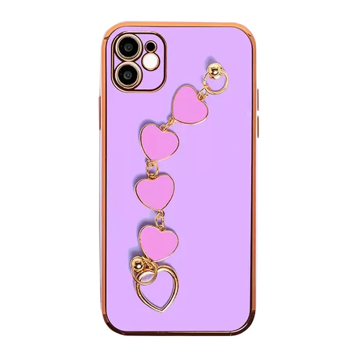 Ally iPhone 11 6.1inç Kılıf Kalp Bileklik Tutuculu Lüx Silikon Askılı Kılıf-(5775) - Pembe
