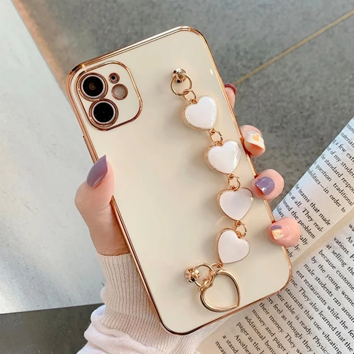 Ally iPhone 11 6.1inç Kılıf Kalp Bileklik Tutuculu Lüx Silikon Askılı Kılıf-(5775) - Siyah