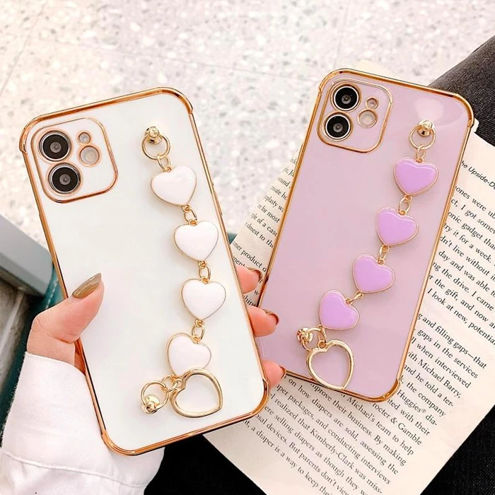 Ally iPhone 11 6.1inç Kılıf Kalp Bileklik Tutuculu Lüx Silikon Askılı Kılıf-(5775) - Siyah
