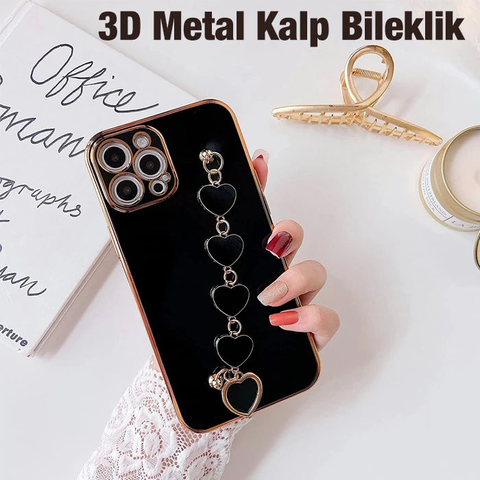 Ally iPhone 11 6.1inç Kılıf Kalp Bileklik Tutuculu Lüx Silikon Askılı Kılıf-(5775) - Pembe