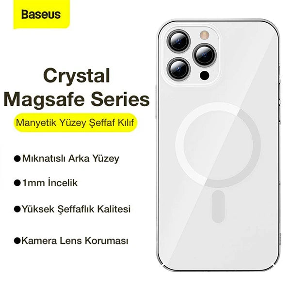 Baseus Crystal iPhone 12 Pro Max Kılıf Magsafe Uyumlu Manyetik Kılıf-(5775) - Şeffaf 2