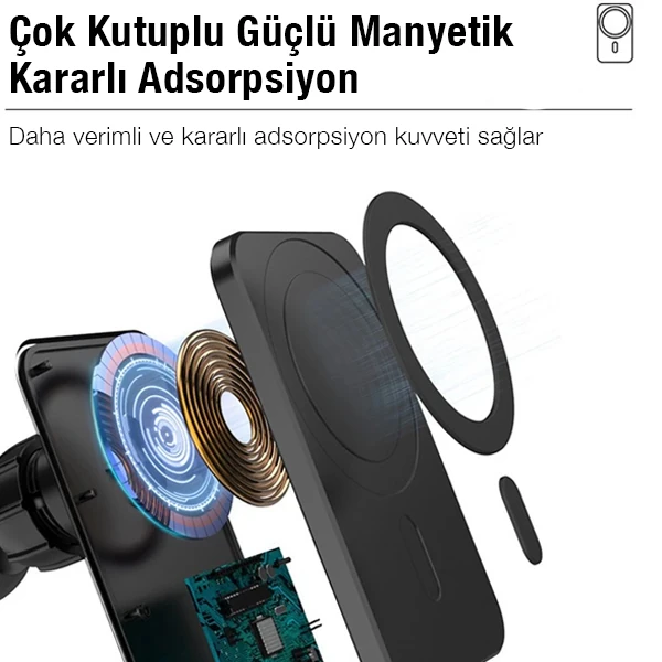 Ally N16 15W Magsafe Uyumlu Araç İçi Telefon Tutucu-(5775) - Siyah