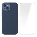 Baseus Liquid Silica Gel iPhone 14 6.1 Magsafe Silikon Kılıf + Tempered Ekran Koruyucu Set-(5775) - Mavi