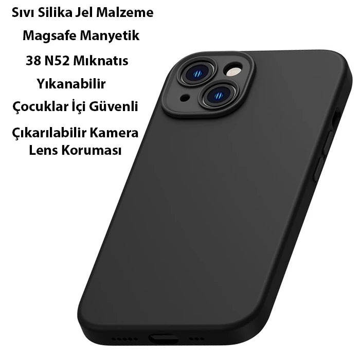 Baseus Liquid Silica Gel iPhone 14 6.1 Magsafe Silikon Kılıf + Tempered Ekran Koruyucu Set-(5775) - Mavi
