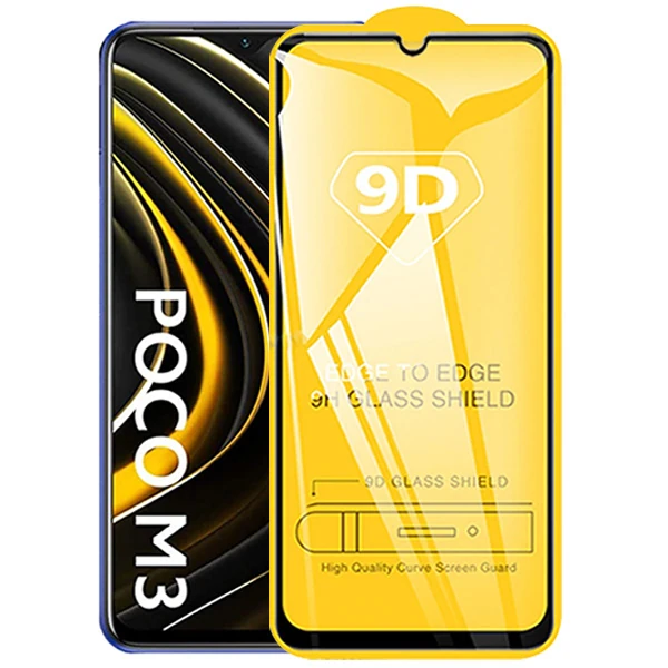 ALLY Xiaomi Poco M3  9D Full Glue Tempered Cam Ekran Koruyucu-(5775) - Siyah