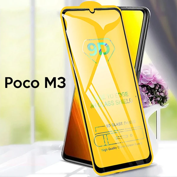 ALLY Xiaomi Poco M3  9D Full Glue Tempered Cam Ekran Koruyucu-(5775) - Siyah