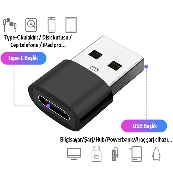ALLY USB to Type-C Dişi Çevirici Dönüştürücü Adaptör-(5775) - Gümüş