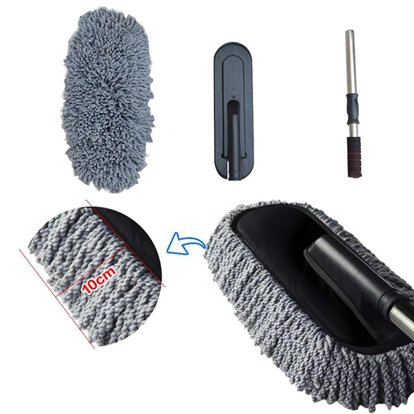 ALLY Mikrofiber Püsküllü Araba Yıkama Temizleme Fırçası Toz Alma Fırçası-(5775) - Siyah-Gri
