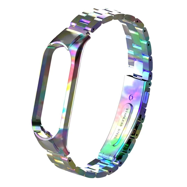 Xiaomi Mi Band 5 Stainless Steel 3 Bakla Çelik Kayış Kordon-(5775) - Mor