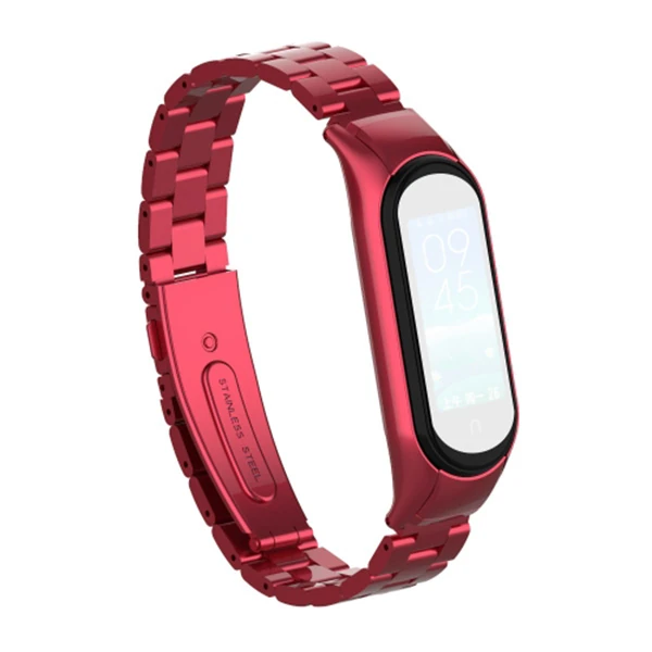 Xiaomi Mi Band 5 Stainless Steel 3 Bakla Çelik Kayış Kordon-(5775) - Mor