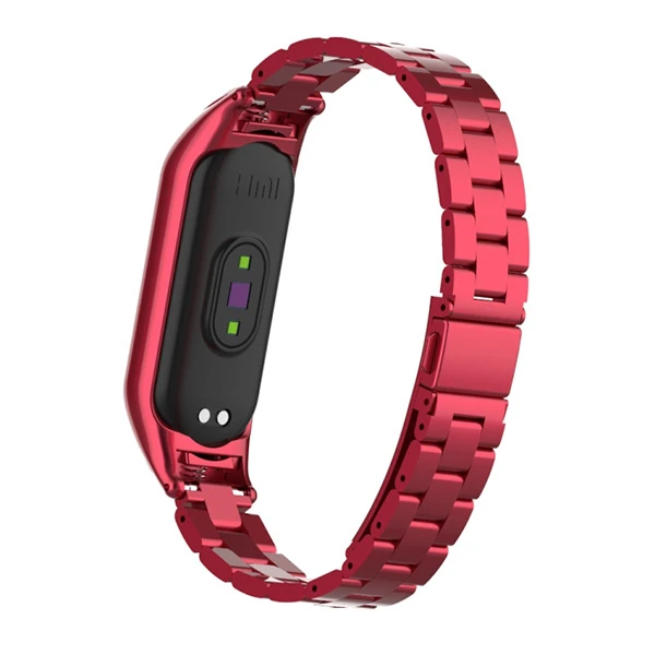 Xiaomi Mi Band 5 Stainless Steel 3 Bakla Çelik Kayış Kordon-(5775) - Mor