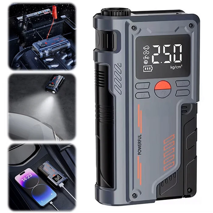 EZERE ST-9631 Pro Taşınabilir Göstergeli Araç Lastik Şişirme Ve Starter Akü Takviye Seti-(5775) - Siyah