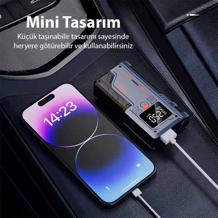 EZERE ST-9631 Pro Taşınabilir Göstergeli Araç Lastik Şişirme Ve Starter Akü Takviye Seti-(5775) - Siyah
