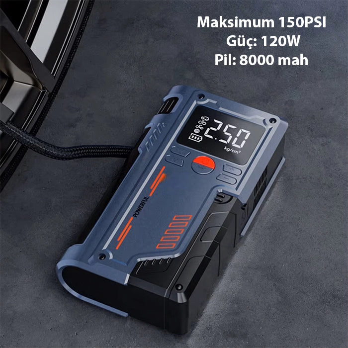 EZERE ST-9631 Pro Taşınabilir Göstergeli Araç Lastik Şişirme Ve Starter Akü Takviye Seti-(5775) - Siyah