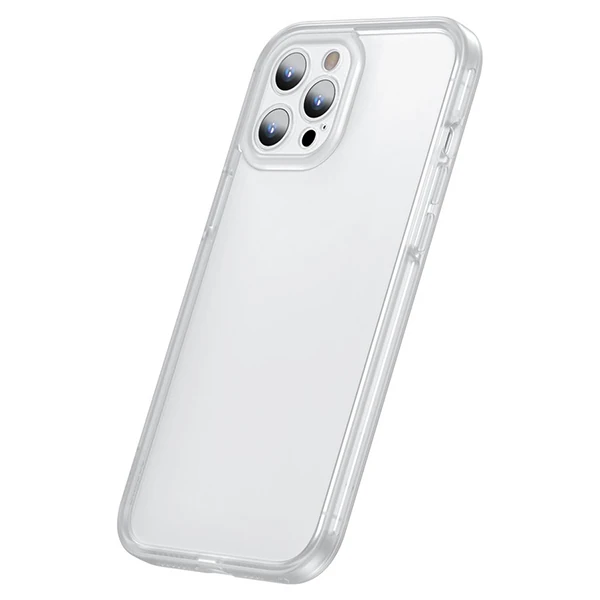 Baseus iPhone 12 Pro Max Kamera Lens Koruyuculu Frame Kılıf-(5775) - Beyaz