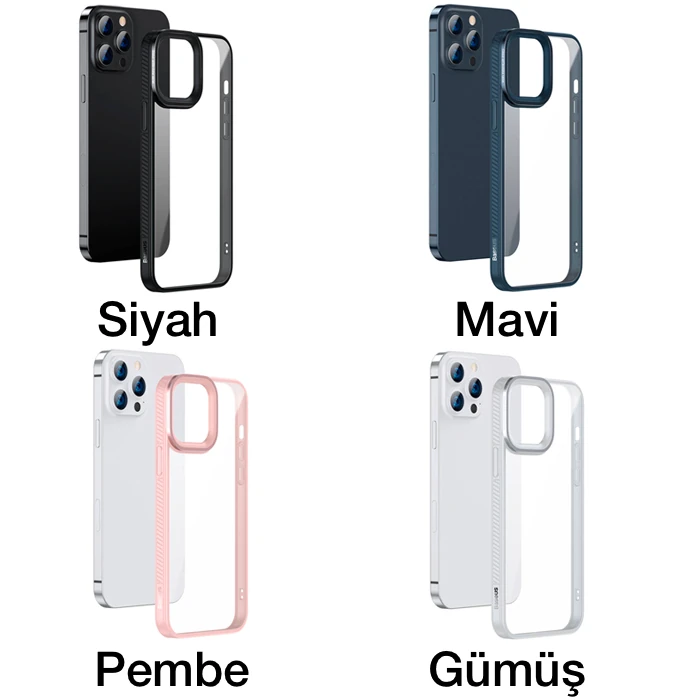 Baseus Crystal iPhone 13 Pro 6.1 Kılıf Jel Çerçeve Zırhlı Silikon Kılıf-(5775) - Gümüş